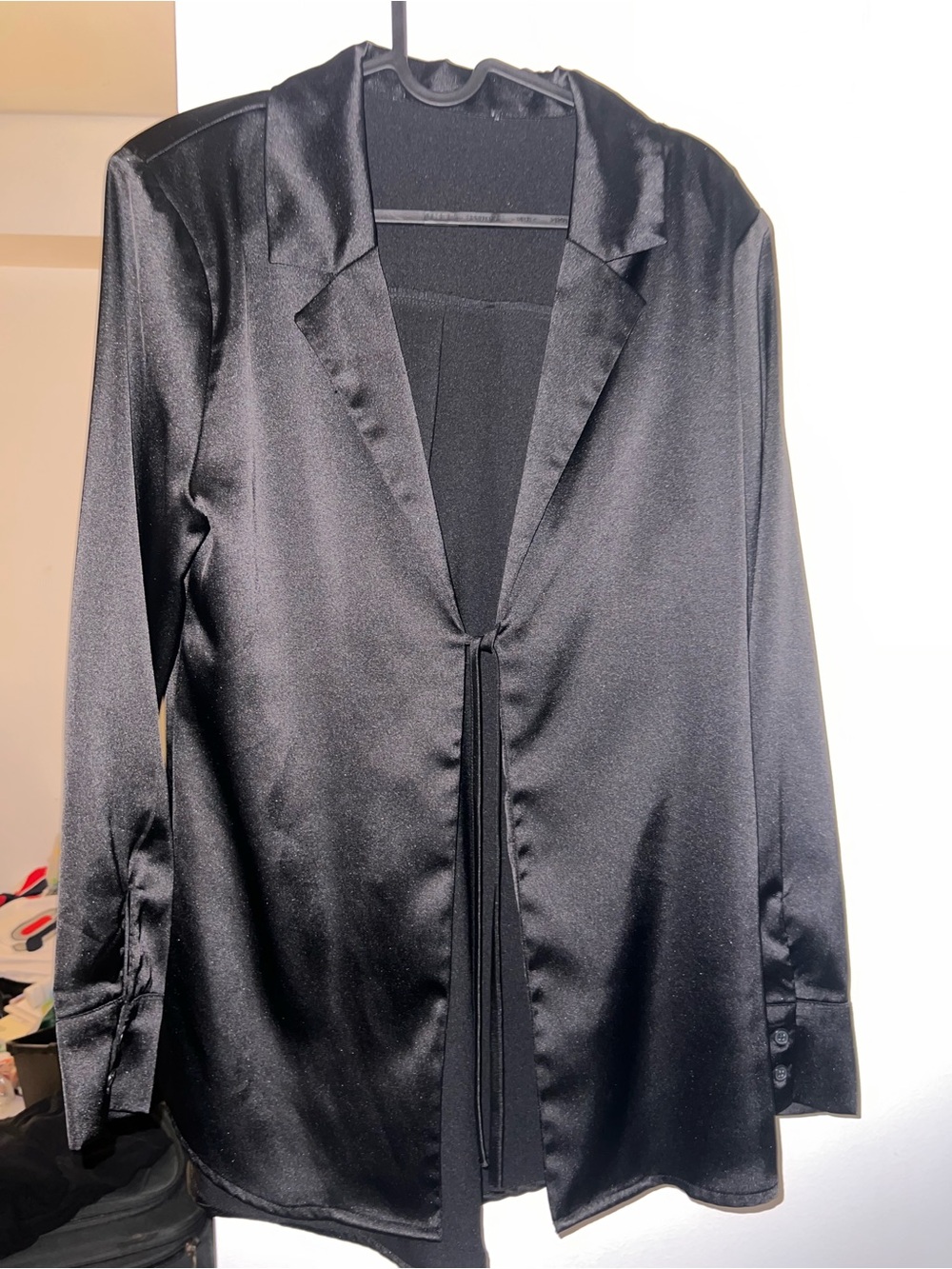 H&M Black Satin Open-Front Blazer